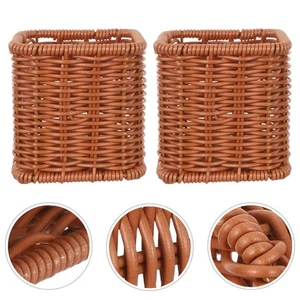 2 Pcs Imitation Rattan Storage Container Cutlery Holder Organiser - Picture 1 of 12
