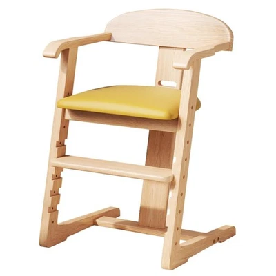 Silla alta de madera altura ajustable fácil de limpiar silla alta para niños pequeños marrón/amarillo Foto 1 de 4