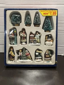 Atico 12 piece Winter Village Set - Porcelain Figures 1¾" -3" tall. - Picture 1 of 8