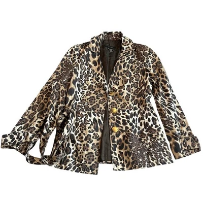 Zara Brown/Black Cheetah Print, Gold Button, Lined, Belted, Trench Coat- M - Image 1 of 4
