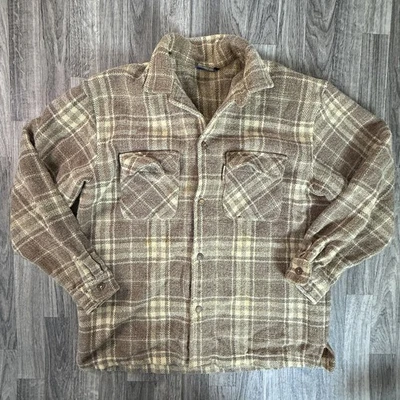 Camisa-Chaqueta Vintage Años 90 Karl Kani Jeans Marrón Mezcla Lana A Cuadros 2XL Foto 1 de 4