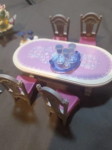 Playmobil Victorian Dinner Table 4 Red Chairs 3 Glasses A Tray And Sm Table - Picture 1 of 7
