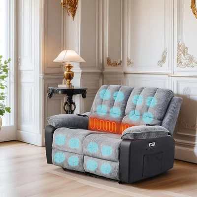 2 Seat Electric Recliner Sofa Armchair Massage Heat Lounge Living Room Office - Image 1 of 4