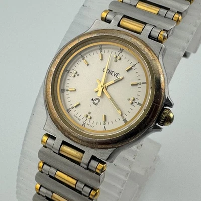 De Colección Geneve Reloj Suizo Cuarzo Mujer 30m Doble Tono Acero Analógico Batería Nueva 5" Foto 1 de 4