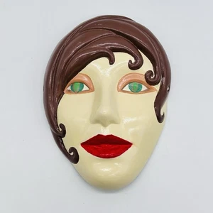 Vintage Handarbeit Keramik Gesichtsmaske Kunst handbemalt mit Signatur 3D Gesicht - Bild 1 von 7