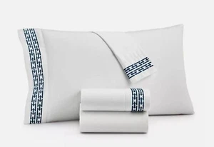 Hotel Collection Chain Link embroidery (2) STANDARD Cases White/Navy New PIMA - Picture 1 of 3