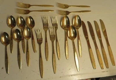 Vintage Lifetime Cutlery Rose Lake Flatware Gold Electroplate on Stainless Mixed - Image 1 of 4