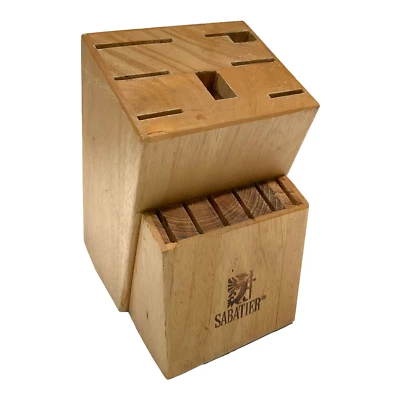 SABATIER 13 Ranuras Madera Cubiertos Cuchillo Bloque Solo Almacenamiento Encimera Madera Pesada Foto 1 de 4