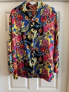 Vintage Georges Marciano Guess 100% Silk Gold Pattern Button Up Shirt Size L - Picture 1 of 16