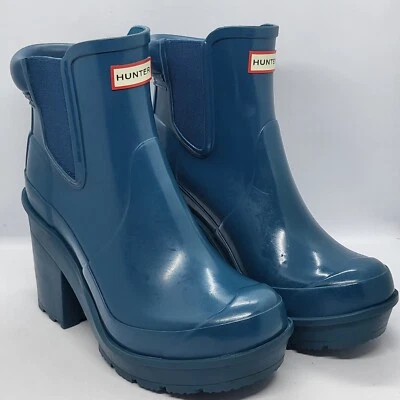 Botas de lluvia Chelsea Hunter originales gruesas de tacón alto para mujer talla 3 Reino Unido RARAS Foto 1 de 4
