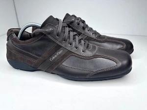 Calvin Klein Ben Shoes Men's Size 12 Brown Leather Suede Ben Lace Up 9 Out Of 10 - Picture 1 of 9