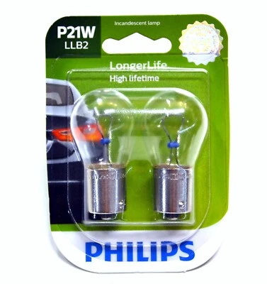 Philips LongerLife P21W 21W Two Bulbs Stop Brake Rear Light Replacement Lamp - Image 1 of 4