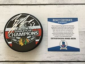 Brian Campbell Signed 2010 Chicago Blackhawks Stanley Cup Puck Beckett BAS COA a