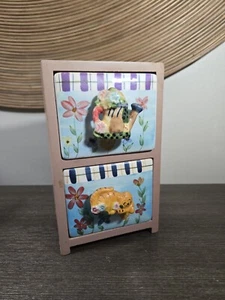 vintage Mini Tabletop Wooden Cabinet with ceramic drawers. cat and watering can - Picture 1 of 8