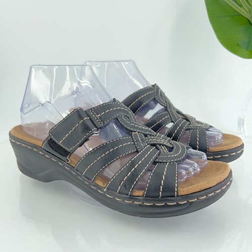Clarks sandalo donna Lexi Dill misura 7 5 cinturino slide scarpa in pelle nera