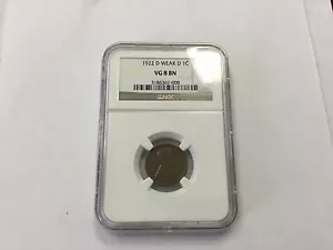 1922-D Lincoln Wheat- Weak D cent VG-8 Brown Certified - Picture 1 of 3