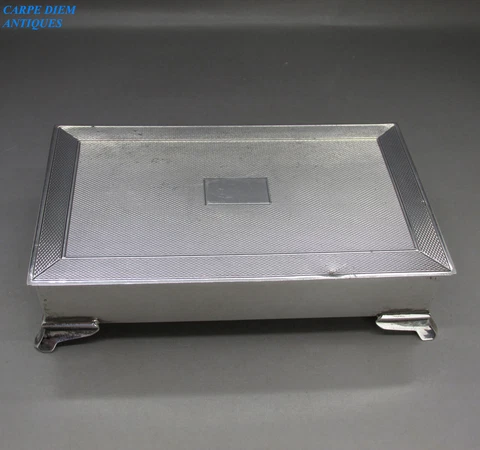 VINTAGE GOOD SOLID STERLING SILVER CIGARETTE BOX 442g H.Bros BIRMINGHAM 1956 Cover
