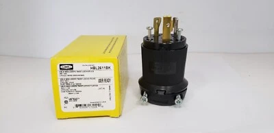 HUBBELL HBL2611BK TWIST-LOCK PLUG, 30A 125V 2P 3W GROUNDING, NEMA L5-30P, NIB - Image 1 of 4