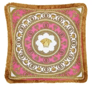 Versace I Heart Baroque Silk Accent Pillow / Cushion Fuchsia Pink / Gold New - Picture 1 of 13