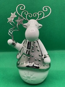 Pier 1 Imports Moose Figurine Silver White Ceramic Figurine 4.5" - Picture 1 of 8