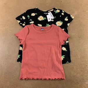 Old Navy Girls Size Medium (8) Black Floral Spice Fitted Short Sleeve Tees NWT - Picture 1 of 9