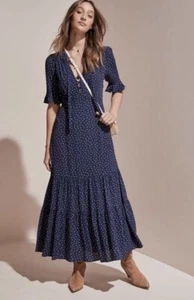 Auguste The Label Blue Navy Polka Dot Market Day Maxi Dress XS - Picture 1 of 11