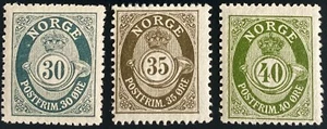 Norway MNH (CV: 145 USD) Posthorn Stamps Year 1909-1929 Number NK 105-107 - Picture 1 of 2