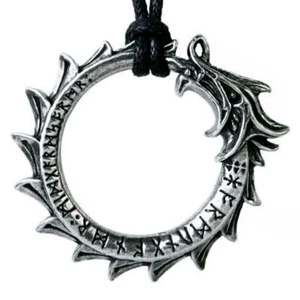 Jormungand Pendant Necklace Boxed, Dragon Ouroboros Viking Runes Alchemy England - Picture 1 of 8