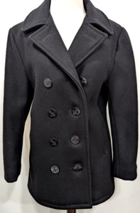Vtg SCHOTT U.S. Military Navy 740N Pea Jacket BLACK Wool Coat Size 10 USA MADE * - Picture 1 of 10