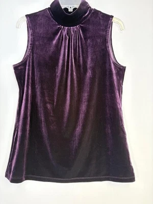 Susan Graver Womens Velour Velvet Top Size M Purple Turtleneck Sleeveless - Image 1 of 4