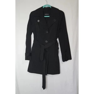 Minimalist Chic Fall Outerwear Black Belted Trench Coat Classic Double Breasted - Picture 1 of 10