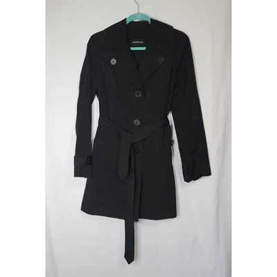 Minimalist Chic Fall Outerwear Black Belted Trench Coat Classic Double Breasted - Image 1 of 4