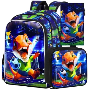 TXHVO 16" Dinosaur Soccer Backpack Set for Boys 4-8, 3Pcs Preschool Bookbag w... - Picture 1 of 8