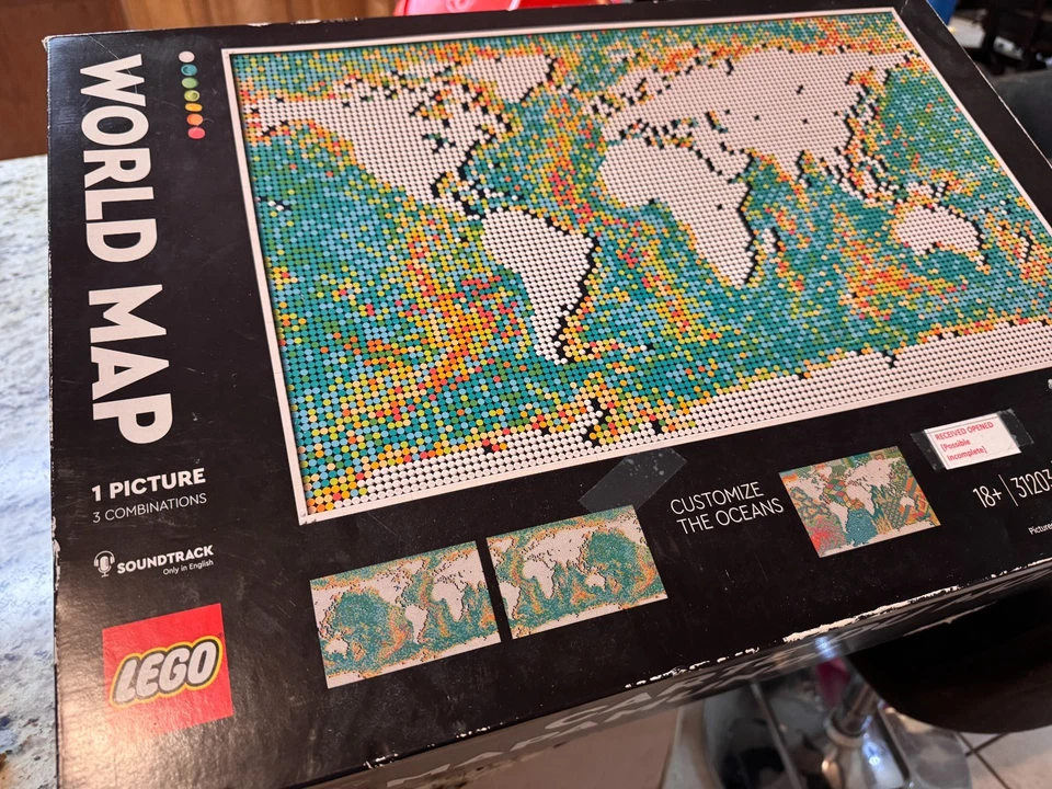 🌍 LEGO Art World Map 31203 w/ Box & Manual – Partial Build, Missing Frame Piece - Image 1 of 4