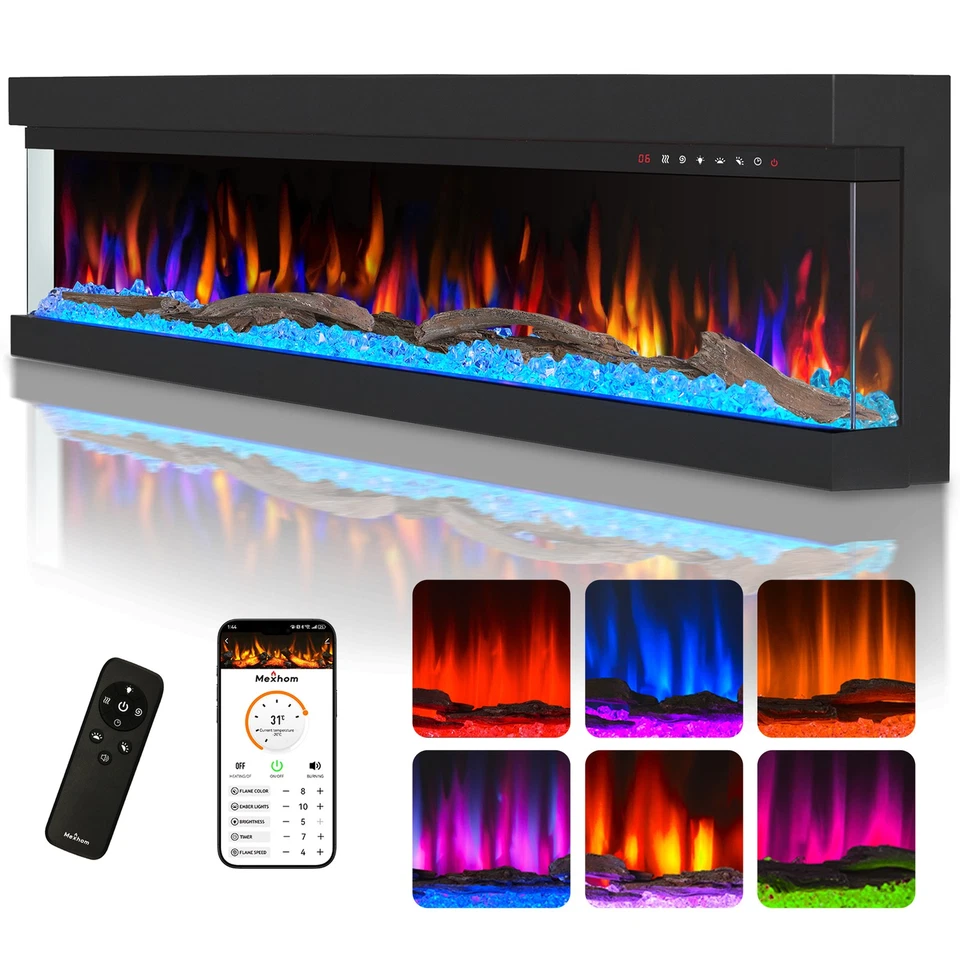 3 Sided Glass Built-in Electric Fireplace,Multi-Color Flames - Image 1 of 4