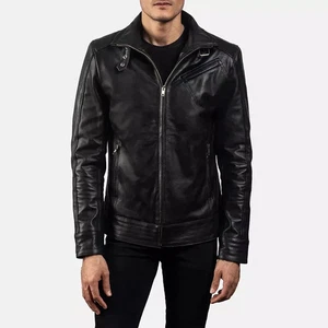 Chaqueta de cuero negra para hombre - Estilo motociclista - Prendas exteriores acolchadas para café corredor - Imagen 1 de 8