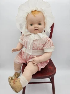 Antique American Composition Big Happy Baby Doll By Acme 22" Original Costume - Picture 1 of 22