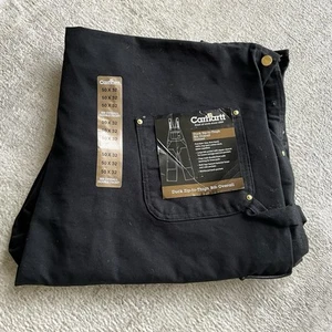 Carhartt Men's Unlined Zip to Thigh Bib Overalls Black Double Front 50X32 - Picture 1 of 3