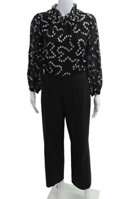 Macacão feminino Rebecca Taylor preto bolinhas pescoço falso manga longa tamanho 2 - Imagem 1 de 4