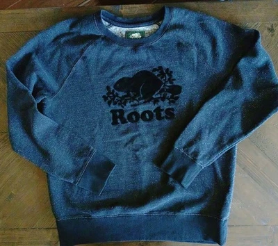 Roots Women's Sz Large Salt & Pepper Crew Neck Sweater Logo Cotton Polyester - Image 1 of 4