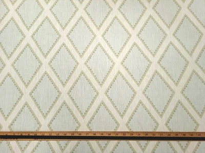 Kravet BROOKHAVEN OPAL Linen Teal Blue Diamond Print Drapery Uph Fabric - Image 1 of 4