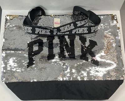 Victoria's Secret Pink Black Silver Gold Embellished Bedazzled Lg Bag Sequin NWT - Image 1 of 2
