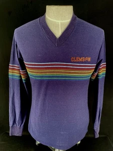••Camisa manga larga a rayas arco iris Clemson Tigers años 80 vintage para hombre cuello en V L - Imagen 1 de 8