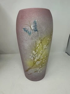 Fenton 2011 J K Robin Spindler Vase Schmetterling Blumen handbemalt signiert 2 von 6 - Bild 1 von 14