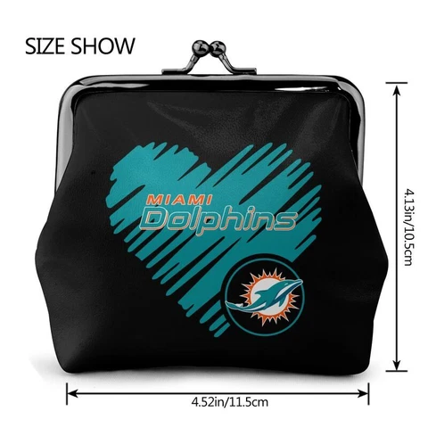 Miami Dolphins Leather Coin Purse Black Change Purse Love Style Ladies Wallet Cover