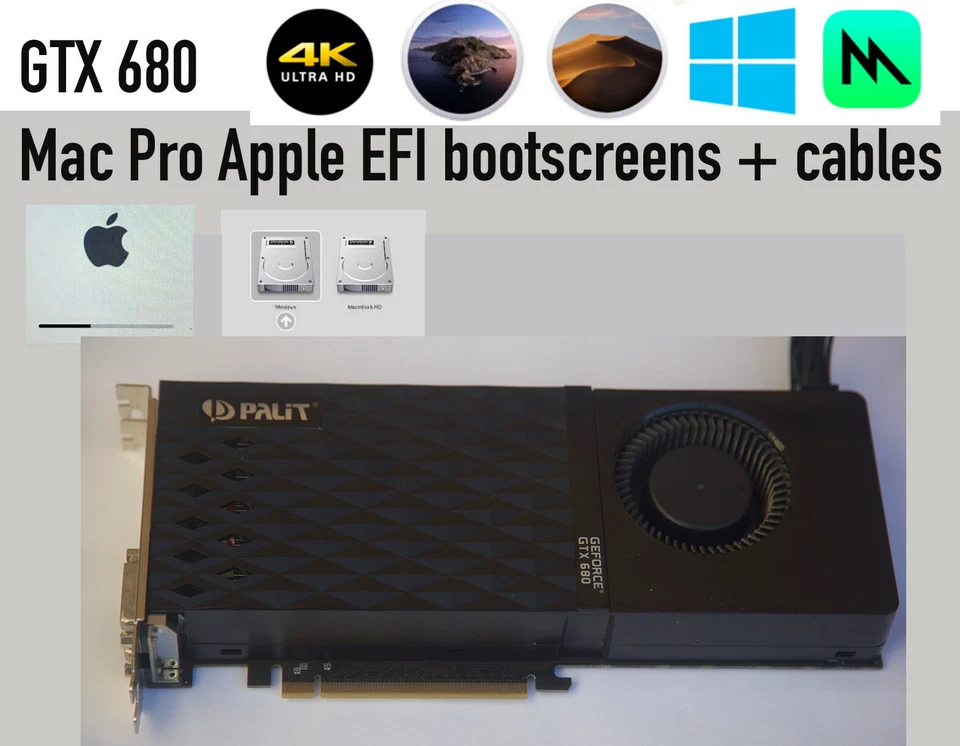 GTX 680 2GB NVidia Mac Pro Apple EFI bootscreens + cables - Image 1 of 1
