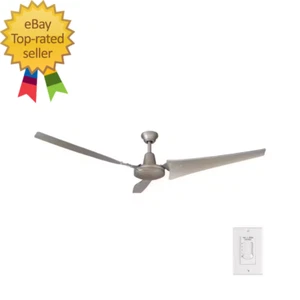 Industrial 60 In. Indoor/Outdoor Brushed Steel Ceiling Fan with Wall Control - Picture 1 of 10
