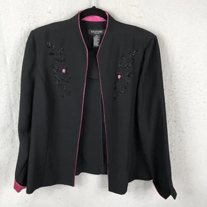Perceptions Jacket Womens 16P Petite Black Pink Contrast Trim Cocktail Event - Picture 1 of 14