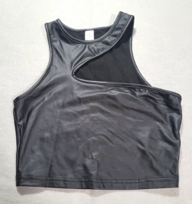 SHEIN черный с ПОДКЛАДКОЙ искусственной кожи ассиметричный вырез декольте укороченный Майка размер XS - Изображение 1 из 4