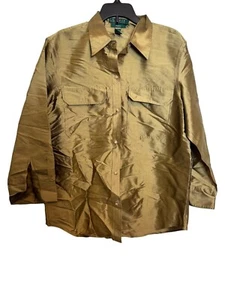 Lauren Ralph Lauren Damen Hemd Gold Seide Knopfleiste Größe M - Bild 1 von 3